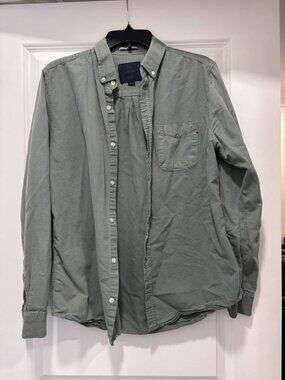Men's Cotton On Slim Fit Sage Green Long-Sleeve Button-Down Shirt